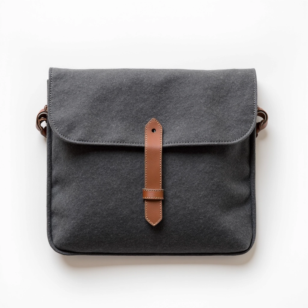 Flat lay product photography showing laptop sleeve with dimensions and all details visible